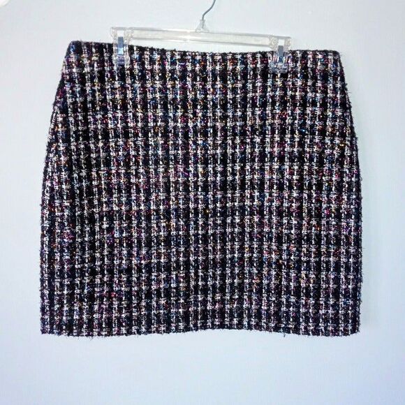 Bagatelle Collection Tweed A-Line Mini Skirt-Large-Metallic Tinsel-Rainbow-Lined - Picture 1 of 7